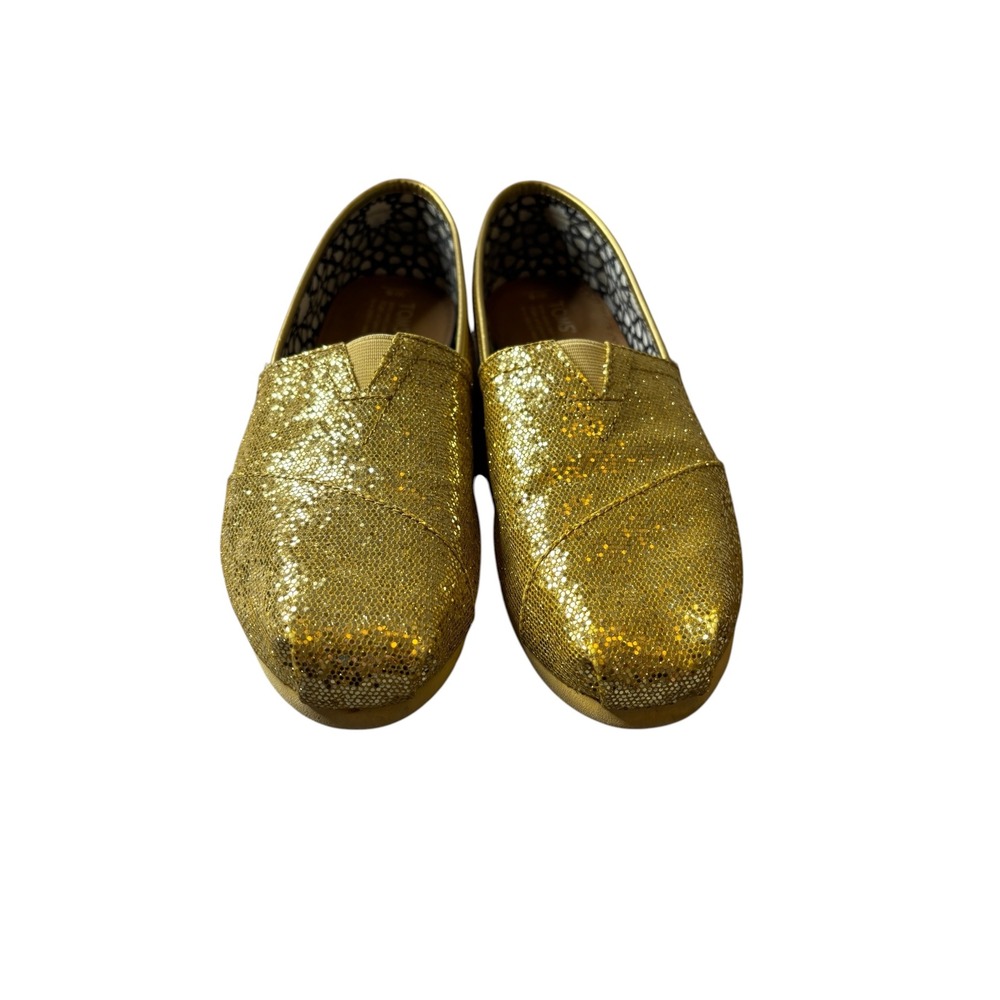 TOMS Classics Gold Glitters Slip On Shoes Womens 8 Flat Espadrille 001013B07